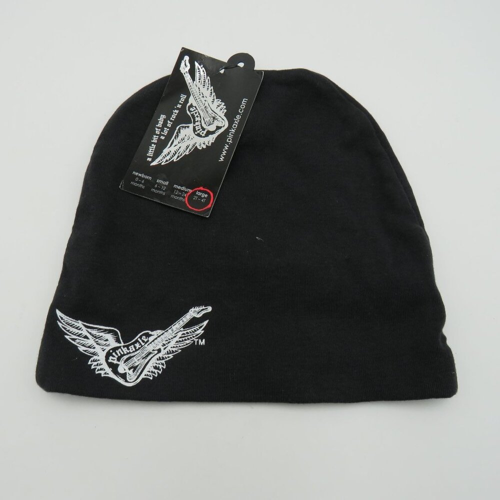 Pinkaxle Hat Black Toddler Beanie White  Guitar Wings Design Large 2T‎ 4T New
